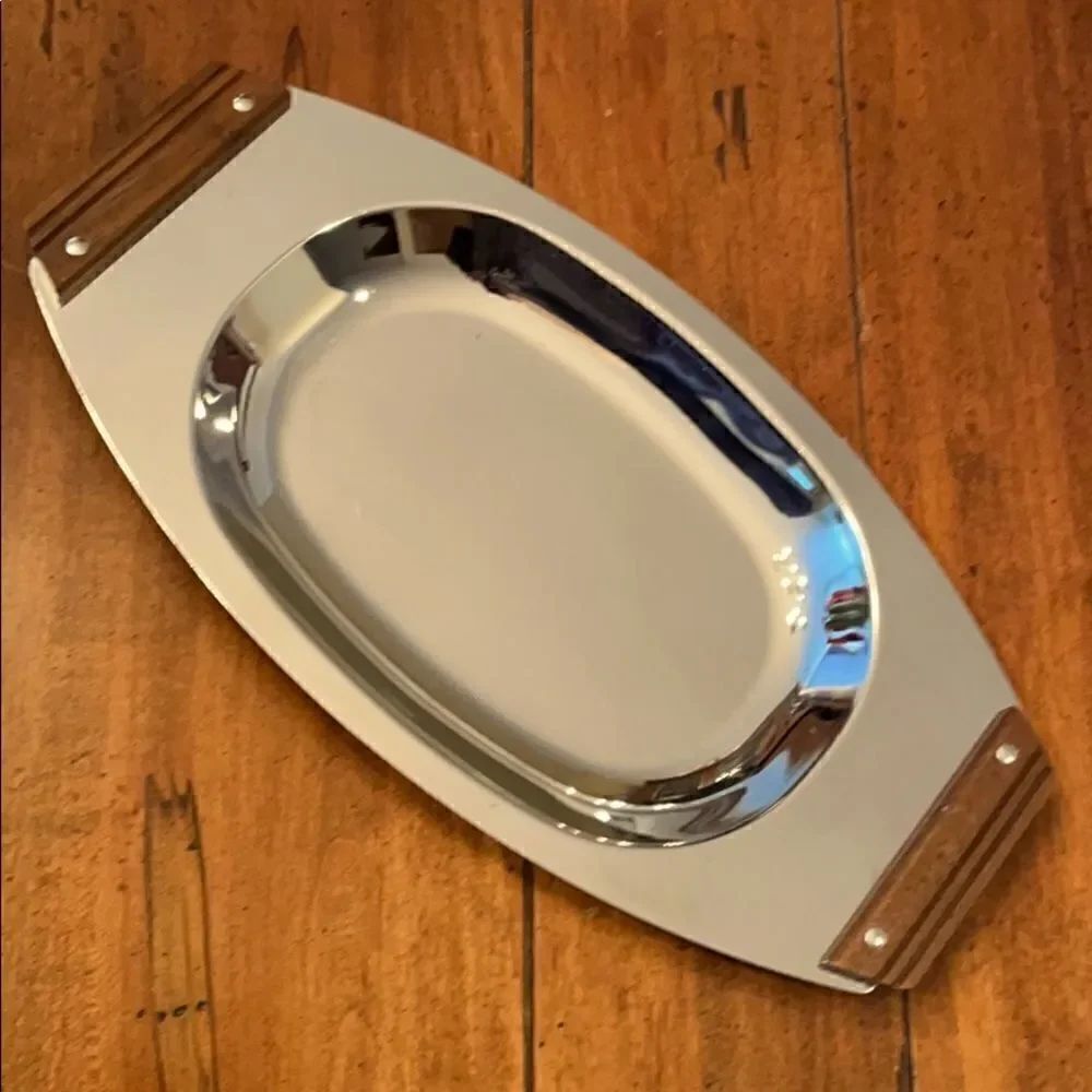 MCM Kromex Serving Tray with Wood Handles